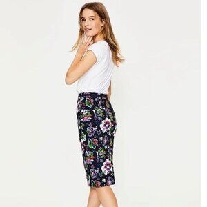 Boden vibrant navy blue pink purple floral cotton A line knee length skirt, 12